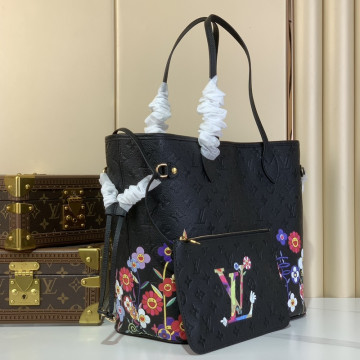 頂級原單[NEVERFULL 中號手袋]M45686 13675黑色/太陽花(村上隆)
